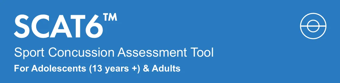 SCAT6 藍底封面橫幅,全名 Sport Concussion Assessment Tool,適用 13 歲以上青少年與成人